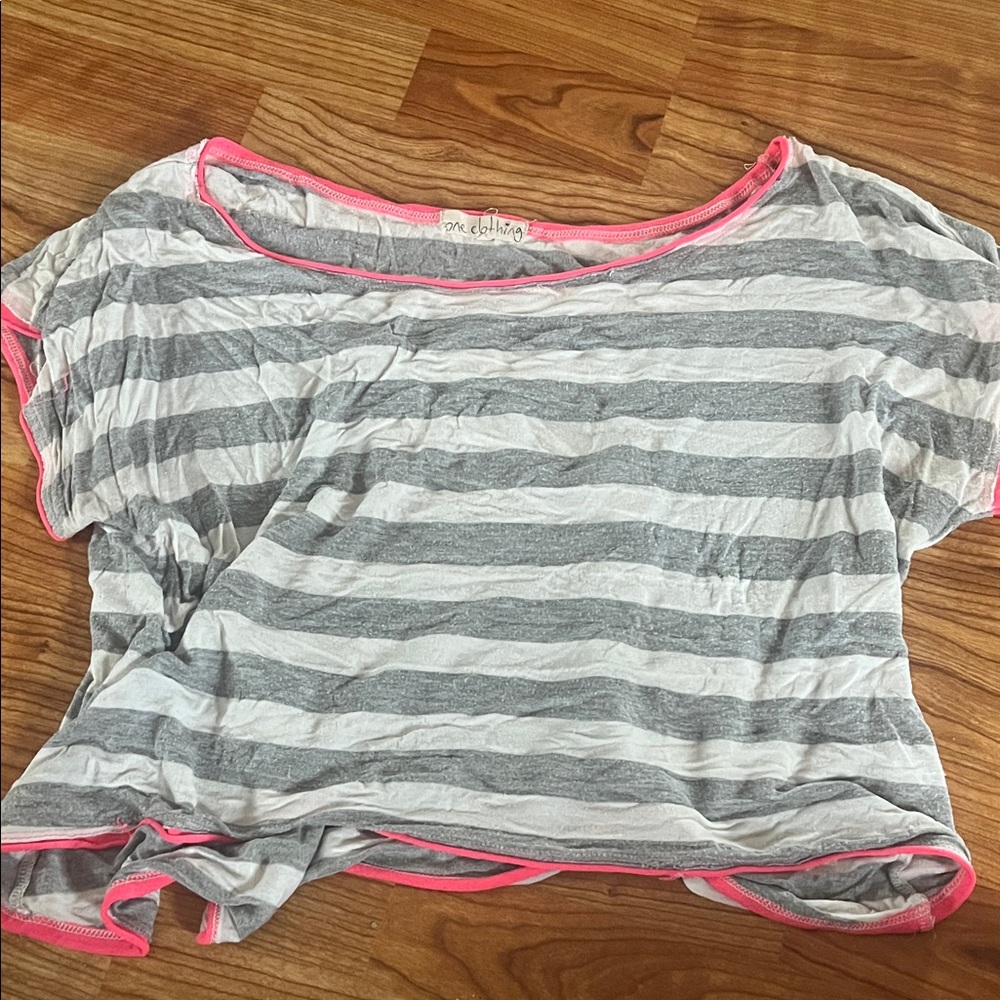 One Clothing Gray and Pink Striped Top